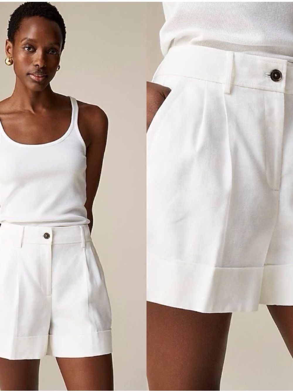 J.Crew Remi Short Pleated Stretch Linen Blend Cuffed Shorts White BP279 Size 8 - Picture 2 of 7